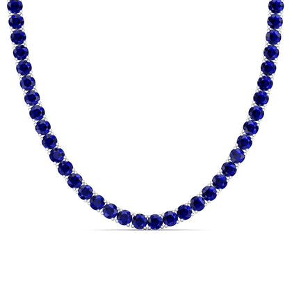 Classic Round Natural Blue Sapphire Tennis Necklace