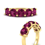 Load image into Gallery viewer, 4-carat-round-pink-sapphire-colored-anniversary-wedding-band-in-yellow-gold-FDENS141ROBGSADRPIANGLE3-4.00CT-NL-YG-GS