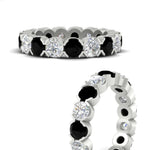 Load image into Gallery viewer, 4.25-carat-round-diamond-and-black-diamond-bezel-droplet-wedding-band-in-white-gold-FD8072ROBGBLACKANGLE3-4.25CT-NL-WG?v=1751956671