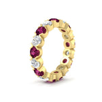 Load image into Gallery viewer, 4.25-carat-round-diamond-and-pink-sapphire-bezel-droplet-wedding-band-in-yellow-gold-FD8072ROBGSADRPIANGLE2-4.25CT-NL-YG?v=1751956673