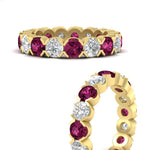 Load image into Gallery viewer, 4.25-carat-round-diamond-and-pink-sapphire-bezel-droplet-wedding-band-in-yellow-gold-FD8072ROBGSADRPIANGLE3-4.25CT-NL-YG?v=1751956673