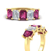 Load image into Gallery viewer, 5-carat-emerald-cut-5-stone-pink-sapphire-wedding-band-in-yellow-gold-fdwb8008emgsadrpiangle3-5.00ct-nl-yg