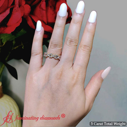 5 Carat Emerald Cut And Round Diamond Eternity Band