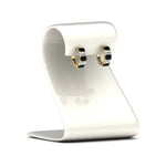 Load image into Gallery viewer, 5-carat-five-stone-emerald-cut-black-diamond-hoop-earrings-in-yellow-gold-fdear11542emgblackstand-nl-yg.jpg?v=1764919087