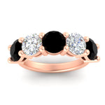 Load image into Gallery viewer, 5-carat-round-5-stone-diamond-and-black-diamond-anniversary-wedding-band-in-rose-gold-FDENS141ROBGBLACKANGLE5-5.00CT-NL-RG
