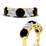 Load image into Gallery viewer, 5-carat-round-5-stone-diamond-and-black-diamond-anniversary-wedding-band-in-yellow-gold-FDENS141ROBGBLACKANGLE3-5.00CT-NL-YG