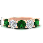 Load image into Gallery viewer, 5-carat-round-5-stone-diamond-and-emerald-anniversary-wedding-band-in-rose-gold-FDENS141ROBGEMGR-5.00CT-NL-RG-HW