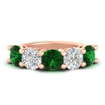 Load image into Gallery viewer, 5-carat-round-5-stone-diamond-and-emerald-anniversary-wedding-band-in-rose-gold-FDENS141ROBGEMGR-5.00CT-NL-RG