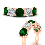 Load image into Gallery viewer, 5-carat-round-5-stone-diamond-and-emerald-anniversary-wedding-band-in-rose-gold-FDENS141ROBGEMGRANGLE3-5.00CT-NL-RG