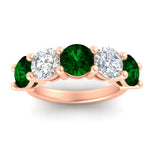 Load image into Gallery viewer, 5-carat-round-5-stone-diamond-and-emerald-anniversary-wedding-band-in-rose-gold-FDENS141ROBGEMGRANGLE5-5.00CT-NL-RG