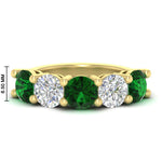 Load image into Gallery viewer, 5-carat-round-5-stone-diamond-and-emerald-anniversary-wedding-band-in-yellow-gold-FDENS141ROBGEMGR-5.00CT-NL-YG-HW