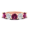 Load image into Gallery viewer, 5-carat-round-5-stone-diamond-and-pink-sapphire-anniversary-wedding-band-in-rose-gold-FDENS141ROBGSADRPI-5.00CT-NL-RG