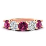 Load image into Gallery viewer, 5-carat-round-5-stone-diamond-and-pink-sapphire-anniversary-wedding-band-in-rose-gold-FDENS141ROBGSADRPI-5.00CT-NL-RG