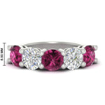 Load image into Gallery viewer, 5-carat-round-5-stone-diamond-and-pink-sapphire-anniversary-wedding-band-in-white-gold-FDENS141ROBGSADRPI-5.00CT-NL-WG-HW