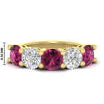 Load image into Gallery viewer, 5-carat-round-5-stone-diamond-and-pink-sapphire-anniversary-wedding-band-in-yellow-gold-FDENS141ROBGSADRPI-5.00CT-NL-YG-HW