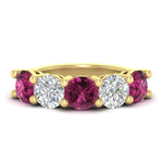 Load image into Gallery viewer, 5-carat-round-5-stone-diamond-and-pink-sapphire-anniversary-wedding-band-in-yellow-gold-FDENS141ROBGSADRPI-5.00CT-NL-YG