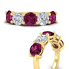 Load image into Gallery viewer, 5-carat-round-5-stone-diamond-and-pink-sapphire-anniversary-wedding-band-in-yellow-gold-FDENS141ROBGSADRPIANGLE3-5.00CT-NL-YG