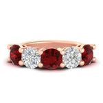 Load image into Gallery viewer, 5-carat-round-5-stone-diamond-and-ruby-anniversary-wedding-band-in-rose-gold-FDENS141ROBGRUDR-5.00CT-NL-RG