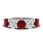 Load image into Gallery viewer, 5-carat-round-5-stone-diamond-and-ruby-anniversary-wedding-band-in-white-gold-FDENS141ROBGRUDR-5.00CT-NL-WG
