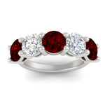 Load image into Gallery viewer, 5-carat-round-5-stone-diamond-and-ruby-anniversary-wedding-band-in-white-gold-FDENS141ROBGRUDRANGLE5-5.00CT-NL-WG