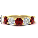Load image into Gallery viewer, 5-carat-round-5-stone-diamond-and-ruby-anniversary-wedding-band-in-yellow-gold-FDENS141ROBGRUDR-5.00CT-NL-YG-HW