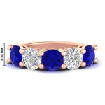 Load image into Gallery viewer, 5-carat-round-5-stone-diamond-and-sapphire-anniversary-wedding-band-in-rose-gold-FDENS141ROBGSABL-5.00CT-NL-RG-HW