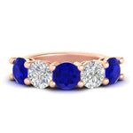 Load image into Gallery viewer, 5-carat-round-5-stone-diamond-and-sapphire-anniversary-wedding-band-in-rose-gold-FDENS141ROBGSABL-5.00CT-NL-RG