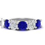 Load image into Gallery viewer, 5-carat-round-5-stone-diamond-and-sapphire-anniversary-wedding-band-in-white-gold-FDENS141ROBGSABL-5.00CT-NL-WG-HW