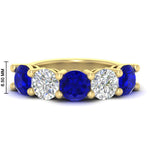 Load image into Gallery viewer, 5-carat-round-5-stone-diamond-and-sapphire-anniversary-wedding-band-in-yellow-gold-FDENS141ROBGSABL-5.00CT-NL-YG-HW