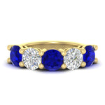 Load image into Gallery viewer, 5-carat-round-5-stone-diamond-and-sapphire-anniversary-wedding-band-in-yellow-gold-FDENS141ROBGSABL-5.00CT-NL-YG