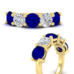 Load image into Gallery viewer, 5-carat-round-5-stone-diamond-and-sapphire-anniversary-wedding-band-in-yellow-gold-FDENS141ROBGSABLANGLE3-5.00CT-NL-YG
