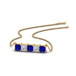 Load image into Gallery viewer, 5-stone-princess-cut-diamond-bar-pendant-with-blue-sapphire-in--FDPD8413GSABL-NL-YG