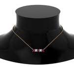 Load image into Gallery viewer, 5-stone-princess-cut-diamond-bar-pendant-with-pink-sapphire-in--FDPD8413GSADRPI-NL-YG