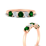 Load image into Gallery viewer, 5-stone-round-cut-1-carat-diamond-and-emerald-wedding-band-in-rose-gold-FDENS141ROBGEMGRANGLE3-1.00CT-NL-RG