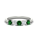 Load image into Gallery viewer, 5-stone-round-cut-1-carat-diamond-and-emerald-wedding-band-in-white-gold-FDENS141ROBGEMGR-1.00CT-NL-WG
