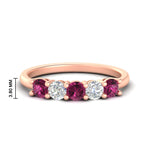 Load image into Gallery viewer, 5-stone-round-cut-1-carat-diamond-and-pink-sapphire-wedding-band-in-rose-gold-FDENS141ROBGSADRPI-1.00CT-NL-RG-HW