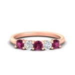 Load image into Gallery viewer, 5-stone-round-cut-1-carat-diamond-and-pink-sapphire-wedding-band-in-rose-gold-FDENS141ROBGSADRPI-1.00CT-NL-RG