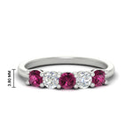 Load image into Gallery viewer, 5-stone-round-cut-1-carat-diamond-and-pink-sapphire-wedding-band-in-white-gold-FDENS141ROBGSADRPI-1.00CT-NL-WG-HW