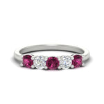 Load image into Gallery viewer, 5-stone-round-cut-1-carat-diamond-and-pink-sapphire-wedding-band-in-white-gold-FDENS141ROBGSADRPI-1.00CT-NL-WG