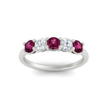 Load image into Gallery viewer, 5-stone-round-cut-1-carat-diamond-and-pink-sapphire-wedding-band-in-white-gold-FDENS141ROBGSADRPIANGLE5-1.00CT-NL-WG