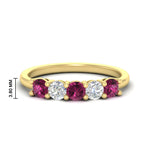 Load image into Gallery viewer, 5-stone-round-cut-1-carat-diamond-and-pink-sapphire-wedding-band-in-yellow-gold-FDENS141ROBGSADRPI-1.00CT-NL-YG-HW