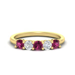 Load image into Gallery viewer, 5-stone-round-cut-1-carat-diamond-and-pink-sapphire-wedding-band-in-yellow-gold-FDENS141ROBGSADRPI-1.00CT-NL-YG