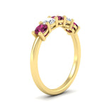 Load image into Gallery viewer, 5-stone-round-cut-1-carat-diamond-and-pink-sapphire-wedding-band-in-yellow-gold-FDENS141ROBGSADRPIANGLE2-1.00CT-NL-YG