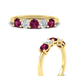 Load image into Gallery viewer, 5-stone-round-cut-1-carat-diamond-and-pink-sapphire-wedding-band-in-yellow-gold-FDENS141ROBGSADRPIANGLE3-1.00CT-NL-YG