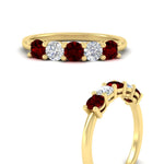Load image into Gallery viewer, 5-stone-round-cut-1-carat-diamond-and-ruby-wedding-band-in-yellow-gold-FDENS141ROBGRUDRANGLE3-1.00CT-NL-YG
