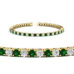 Load image into Gallery viewer, 6-Carat-Round-Diamond-Tennis-Bracelet-With-Green-Emerald-In-Yellow-Gold-FDBRC8635ROGEMGRANGLE2-6.00_20CT-NL-YG