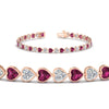 Load image into Gallery viewer, 7-60-ct-bezel-tennis-bracelet-heart-shaped-diamond-with-pink-sapphire-in-rose-gold-fdbrc10581htgsadrpiangle2-7-60-ct-nl-rg