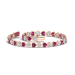 Load image into Gallery viewer, 7-60-ct-bezel-tennis-bracelet-heart-shaped-diamond-with-pink-sapphire-in-rose-gold-fdbrc10581htgsadrpiangle2-7-60-ct-nl-rg