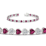 Load image into Gallery viewer, 7-60-ct-bezel-tennis-bracelet-heart-shaped-diamond-with-pink-sapphire-in-white-gold-fdbrc10581htgsadrpiangle2-7-60-ct-nl-wg