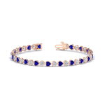 Load image into Gallery viewer, 7-60-ct-bezel-tennis-bracelet-heart-shaped-diamond-with-sapphire-in-rose-gold-fdbrc10581htgsablangle2-7-60-ct-nl-rg